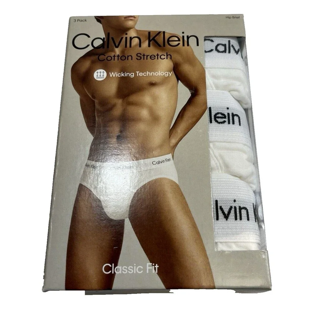 Calvin Klein Cotton Stretch Hip Briefs Men’s 2XL 3 Pack White Classic Fit - Picture 1 of 4